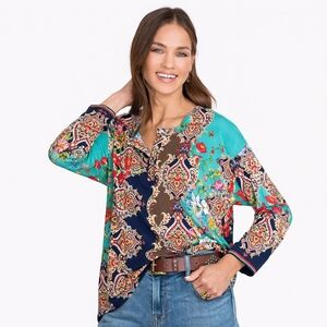 Johnny Was Indi Flower Henley Tee Small